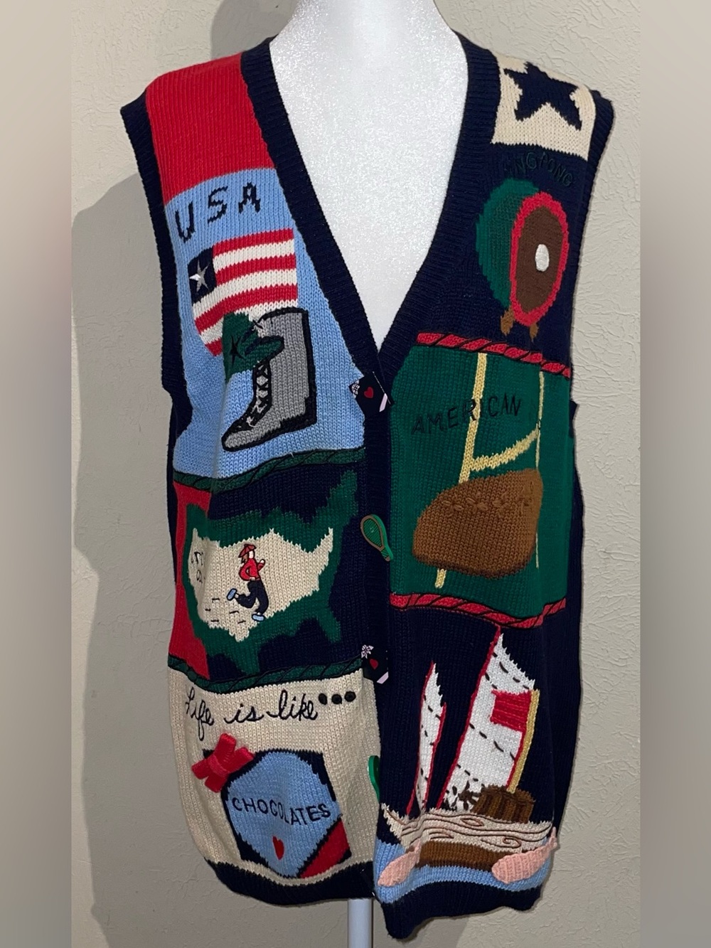Eagle’s Eye Women Size M Vintage 1995 Sweater Vest Gump Life Is Like Chocolates - Picture 2 of 10